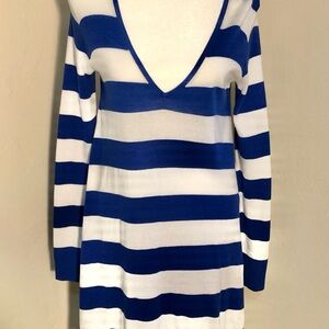 Tommy Bahama Blue White Striped mini dress shark bite hem SZ S